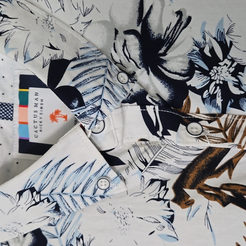 Cactus Man Ricky Singh White Floral Short Sleeve Shirt Size XL NEW - Picture 5 of 10